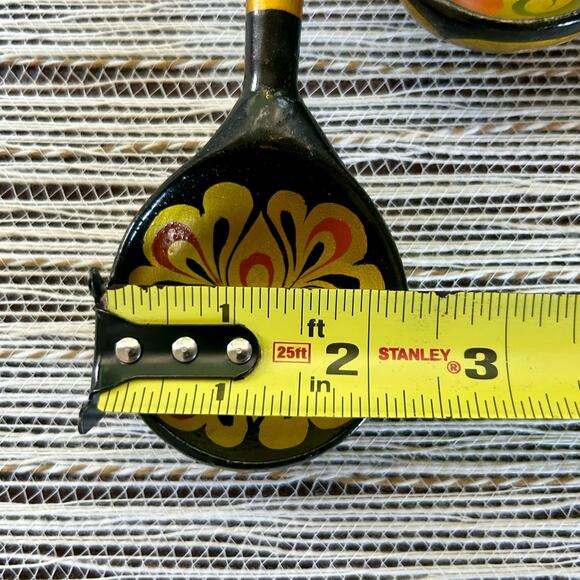 Vintage Russian Hand Painted Lacquer Wooden Spoons w/ Red & Gold Swirled Designs - Picture 7 of 9